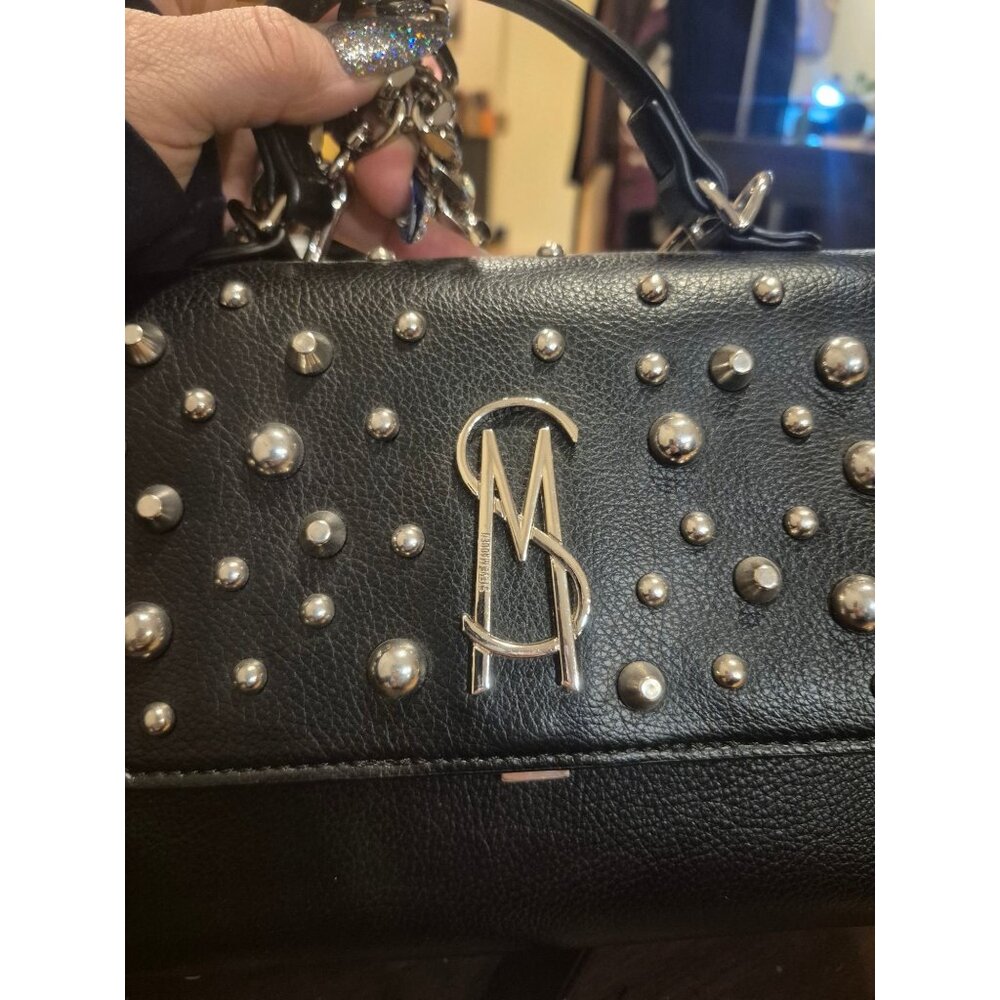 Steve Madden Black Studded Shoulder Bag With Chain Strap & Logo - Picture 2 of 5